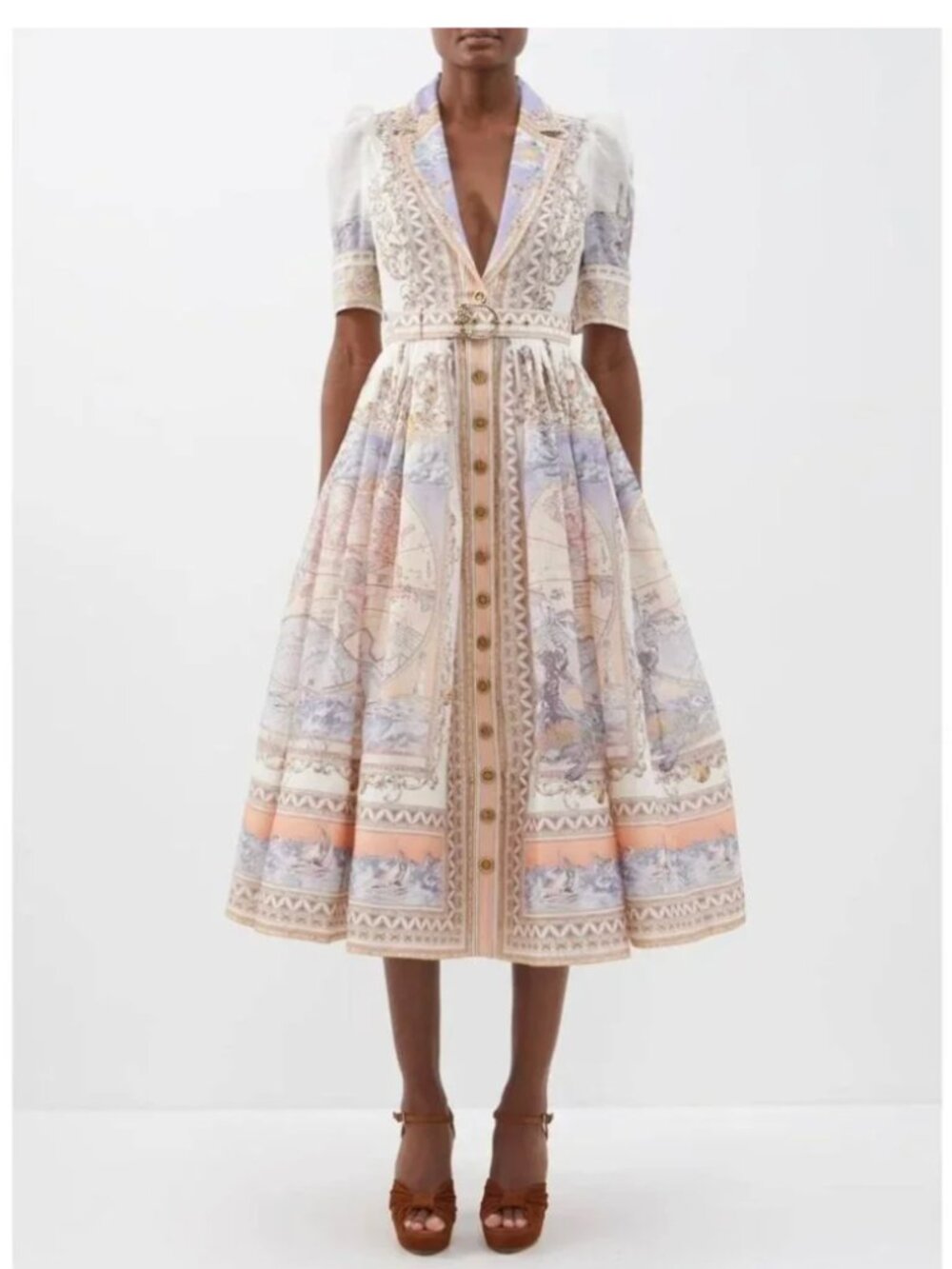 NWT Zimmermann High Tide Shirt Dress Odyssey Print Silk Linen AU SZ 2 = US 8